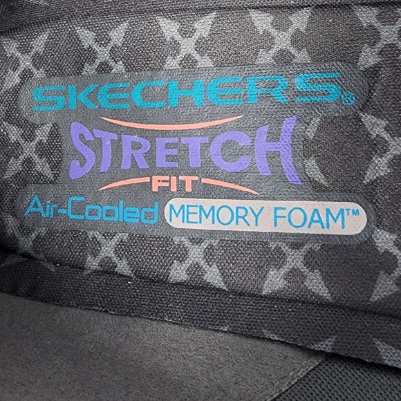 Skechers Stretch Fit Memory Foam Grey Striped Wedge Comfort Shoes EUC 9.5 48881 - Picture 10 of 10